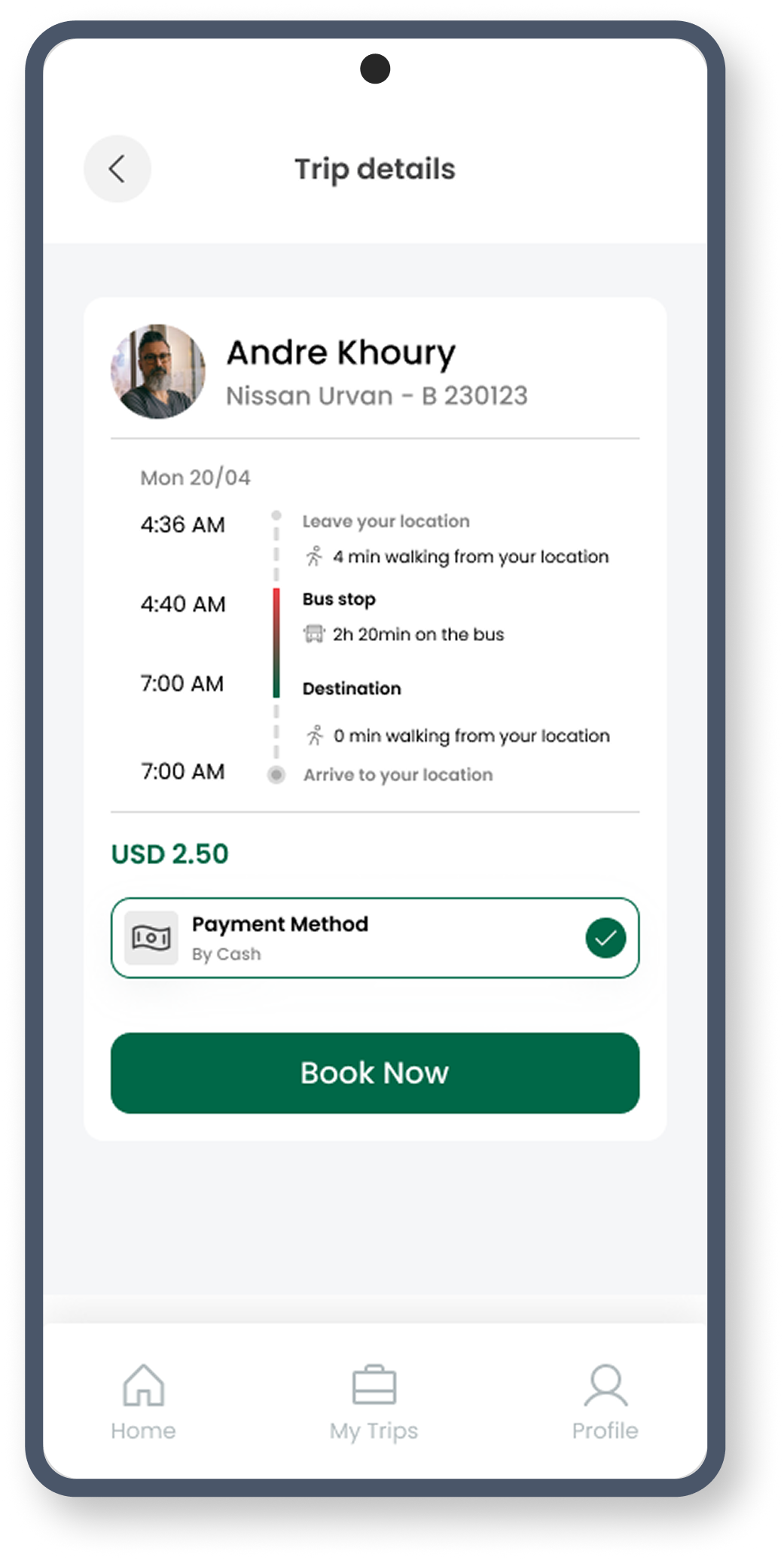 Lebmapper app — trip details screen